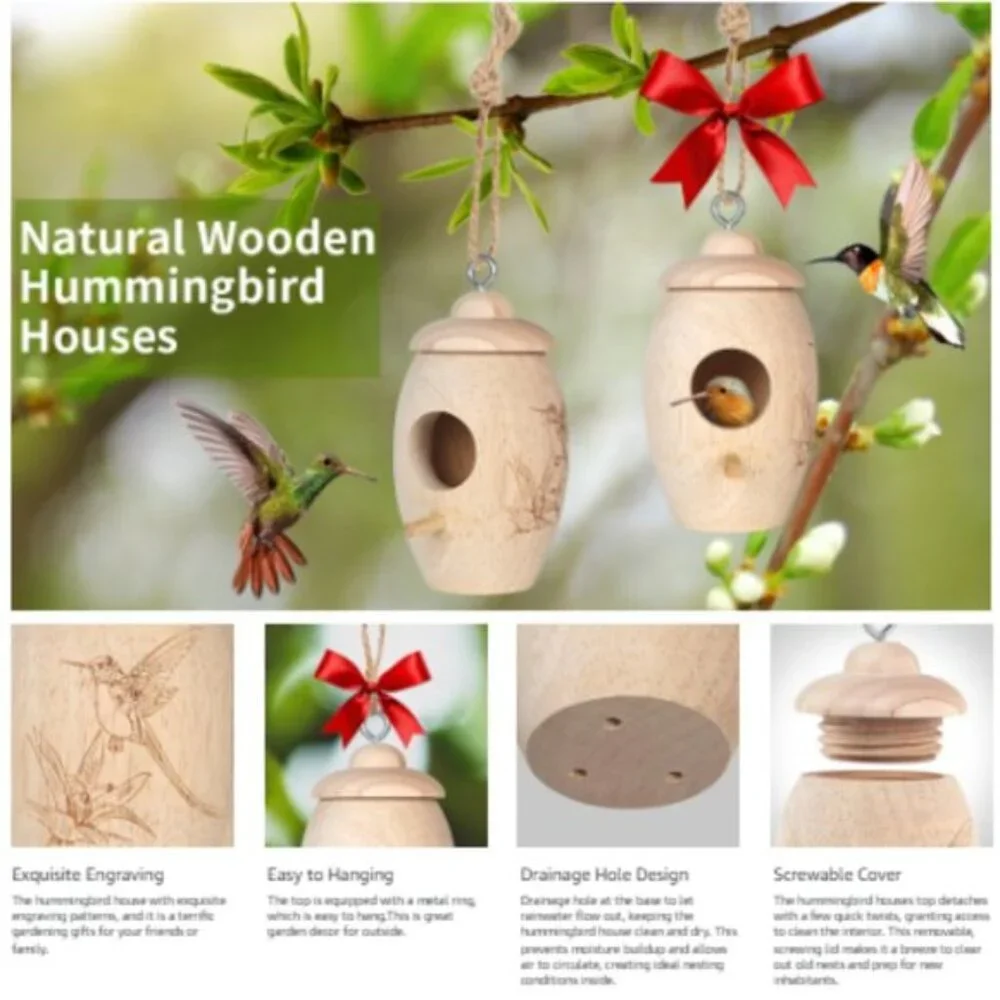 Wooden Hummingbird House for Outside Nesting